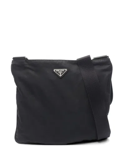 Pre-owned Prada 2000s Leather-trim Shoulder Bag In Black