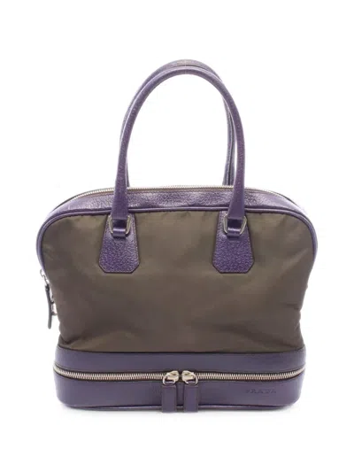 Pre-owned Prada 2000s Leather-trim Tote Bag In グリーン