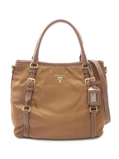 Pre-owned Prada 2000s Leather-trim Tote Bag In Neutral