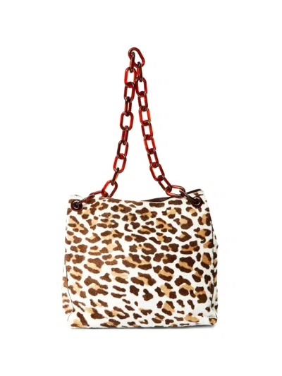 Pre-owned Prada 2000s Leopard-pattern Calf Hair Shoulder Bag In White
