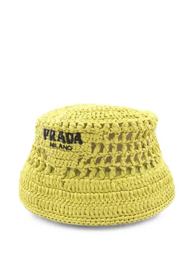 Pre-owned Prada 2000s Logo Bucket Hat In Yellow