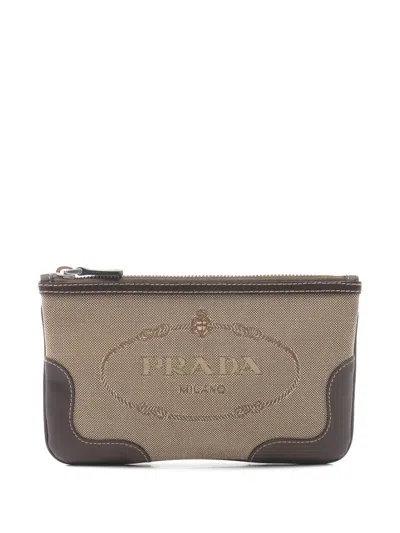 Pre-owned Prada 2000s Logo Jacquard Pouch In Neutral