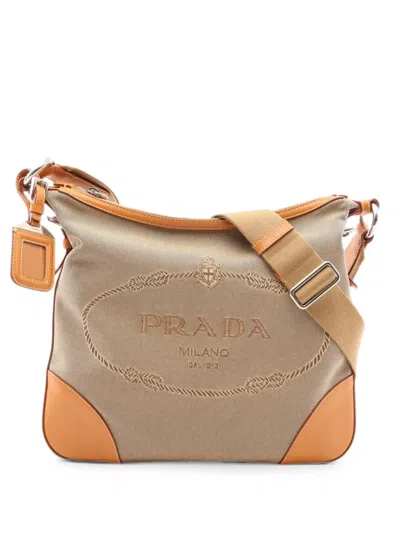 Pre-owned Prada 2000s Logo Jacquard Shoulder Bag In Neutrals