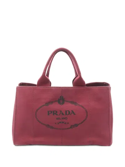 Pre-owned Prada 2000s Logo-patch Tote Bag In Red