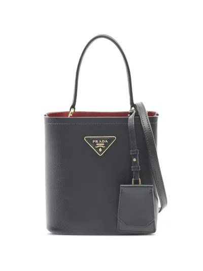 Pre-owned Prada 2000s Logo-plaque Bucket Bag In Black