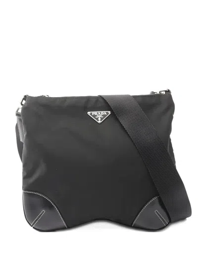 Pre-owned Prada 2000s Logo-plaque Leather Cross Body Bag In Black