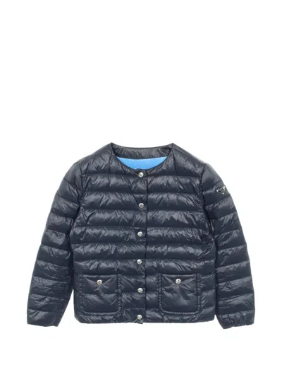 Pre-owned Prada 2000s Logo-plaque Padded Jacket In Blue