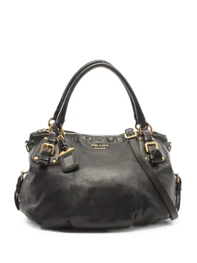 Pre-owned Prada 2000s Logo Plaque Tote Bag In Black