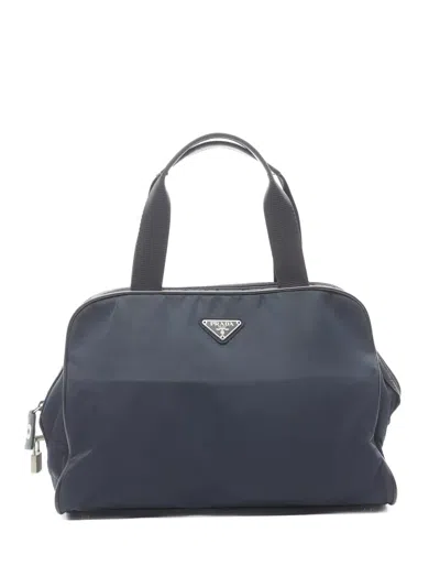 Pre-owned Prada 2000s Logo-plaque Tote Bag In Blue