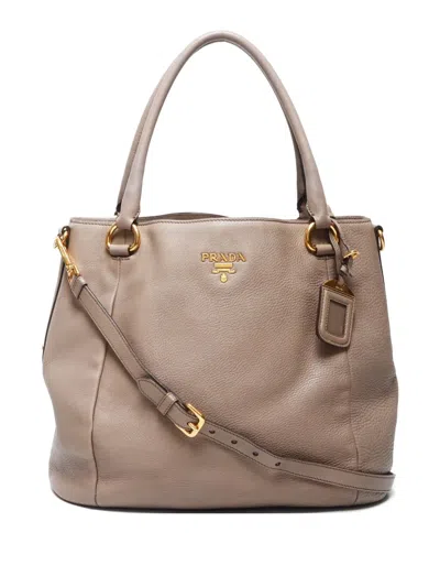 Pre-owned Prada 2000s Logo-plaque Two-way Handbag In Neutrals