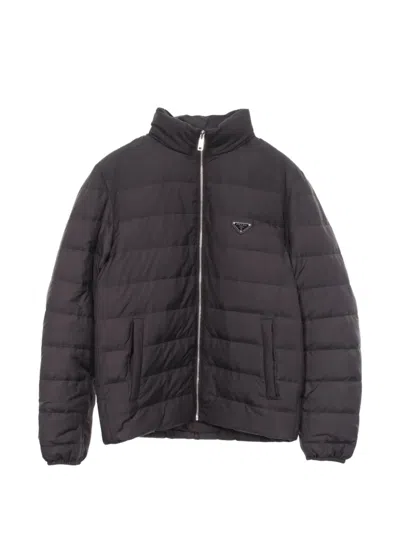 Pre-owned Prada 2000s Logo Plate Down Jacket In Brown