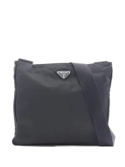 Pre-owned Prada 2000s Logo Plate Shoulder Bag In Black