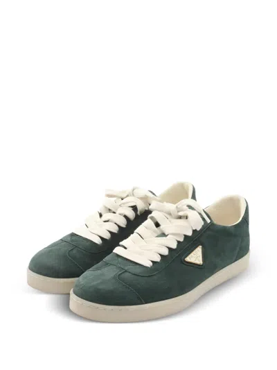 Pre-owned Prada 2000s Logo-appliqué Suede Sneakers In Green