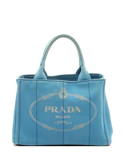 Pre-owned Prada 2000s Logo-detail Canvas Tote Bag In Blue
