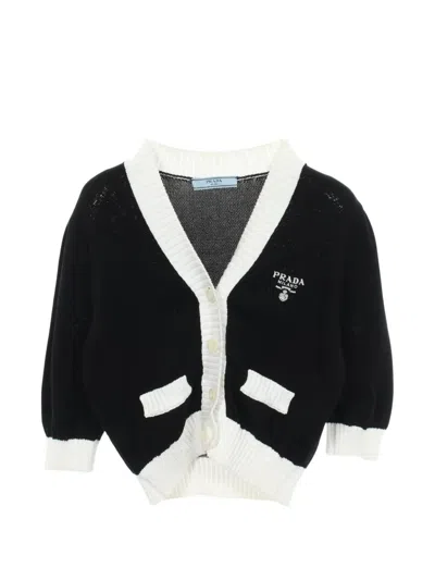 Pre-owned Prada 2000s Logo-embroidered Cropped Cardigan In Black