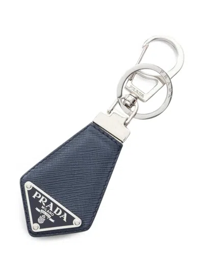 Pre-owned Prada 2000s Logo-plaque Keyring In Blue