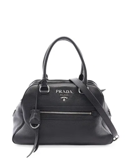 Pre-owned Prada 2000s Logo-plaque Tote Bag In Black
