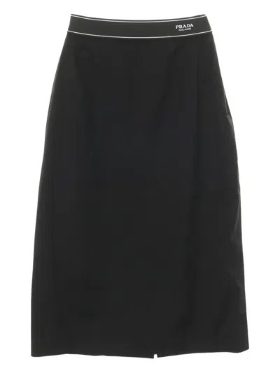 Pre-owned Prada 2000s Logo-waistband Skirt In Black