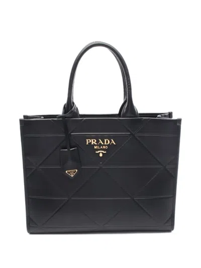 Pre-owned Prada 2000s Medium Topstitching Tote Bag In Black