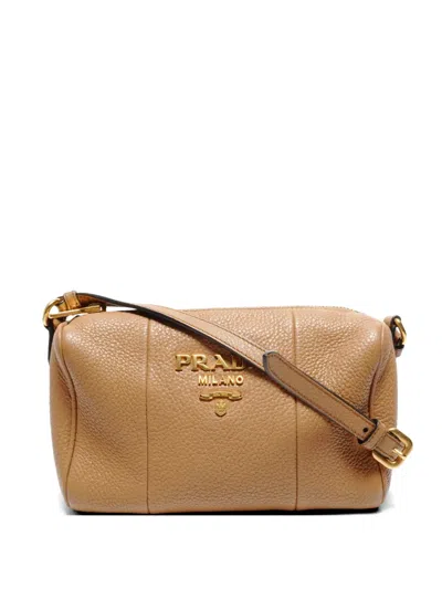 Pre-owned Prada 2000s Mini Pochette Vitello Logo Shoulder Bag In Neutrals