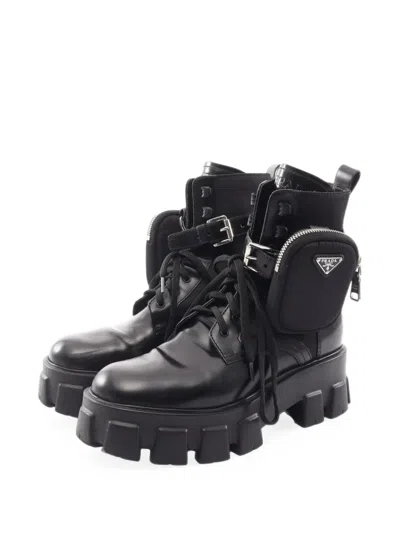 Pre-owned Prada 2000s Monolith Re-nylon Ankle Boots In Black