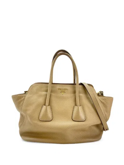 Pre-owned Prada 2000s Pebbled Tote Bag In Neutral