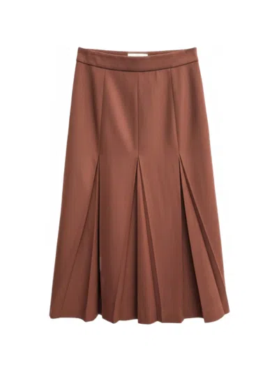 Pre-owned Prada 2000s Pleated Wool Midi Skirt In Brown