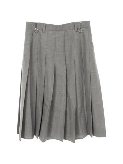 Pre-owned Prada 2000s Pleated Wool Midi Skirt In Grey