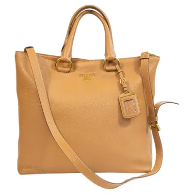Pre-owned Prada 2000s  Beige Leather Top Handle And Shoulder Bag In Brown