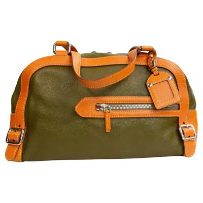 Pre-owned Prada 2000s  Green And Orange Leather Shoulder Bag