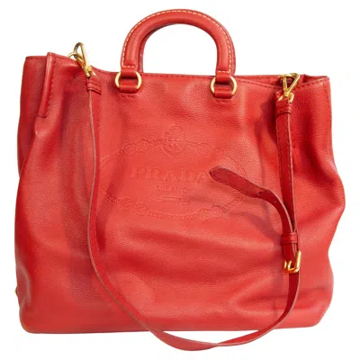 Pre-owned Prada 2000s  Red Leather Tote 2-way Bag