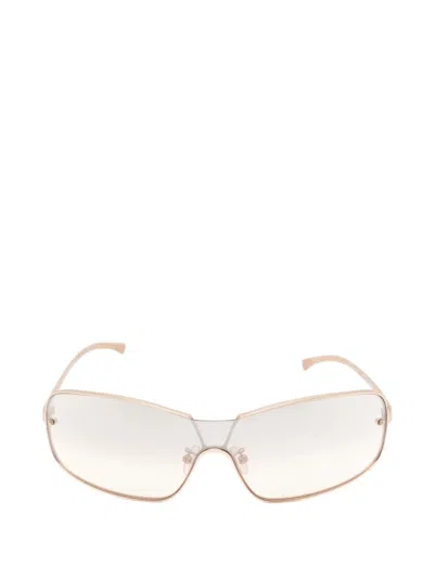 Pre-owned Prada 2000s Rectangle-frame Sunglasses In Gold