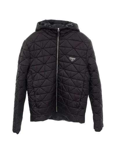 Pre-owned Prada 2000s Re-nylon Hooded Jacket In Black