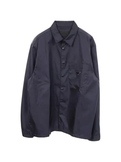 Pre-owned Prada 2000s Re-nylon Logo Plate Jacket In Blue