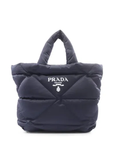 Pre-owned Prada 2000s Re-nylon Quilted Tote Bag In Gray