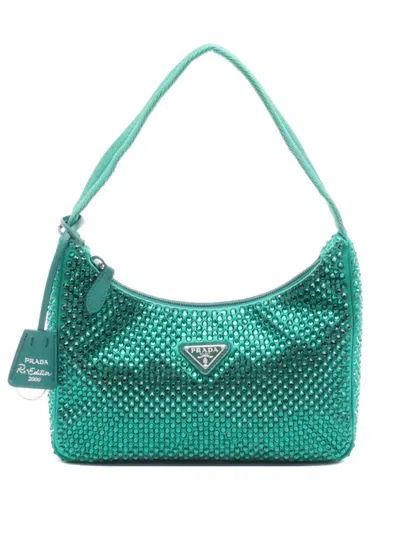 Pre-owned Prada 2000s Rhinestone Satin Handbag