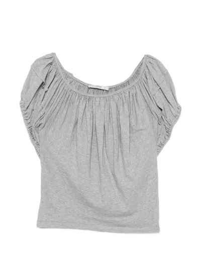 Pre-owned Prada 2000s Ruffled Cap-sleeve Top In Gray