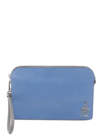 Pre-owned Prada 2000s Saffiano Clutch Bag In Gray