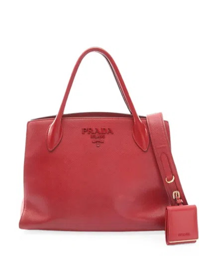 Pre-owned Prada 2000s Saffiano Cuir Tote Bag In レッド