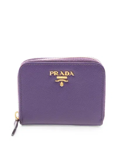 Pre-owned Prada 2000s Saffiano Leather Coin Purse In Purple