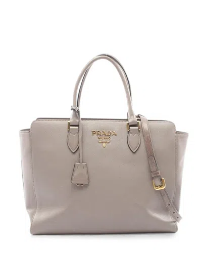Pre-owned Prada 2000s Saffiano Leather Handbag In Neutral
