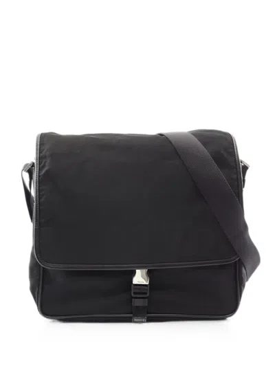 Pre-owned Prada 2000s Saffiano Leather Messenger Bag In Black