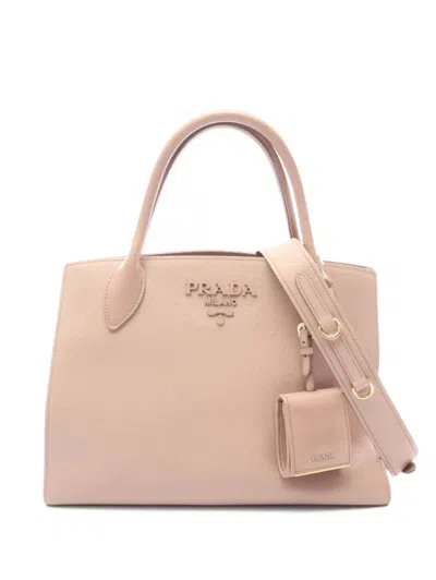 Pre-owned Prada 2000s Saffiano Monochrome Leather Tote Bag In Neutral