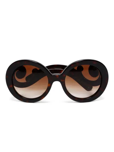 Pre-owned Prada 2000s Sculpted-arm Sunglasses In Brown
