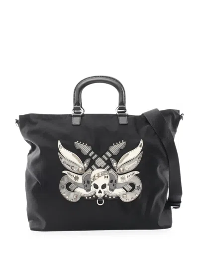 Pre-owned Prada 2000s Skull Studs Tote Bag In Black