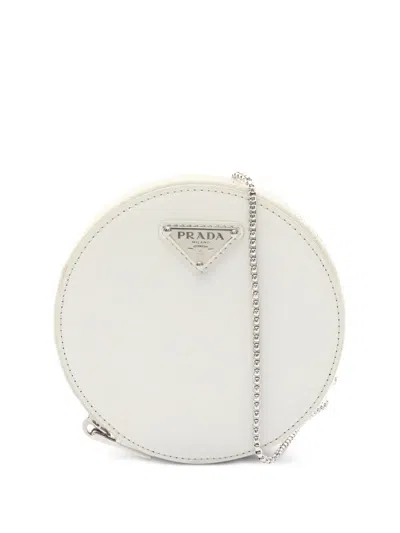 Pre-owned Prada 2000s Spazzolato Round-shape Mini Bag In White