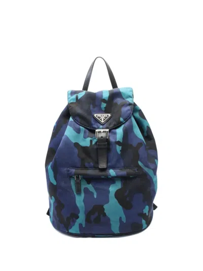 Pre-owned Prada 2000s Tessuto Camouflage Backpack In Blue