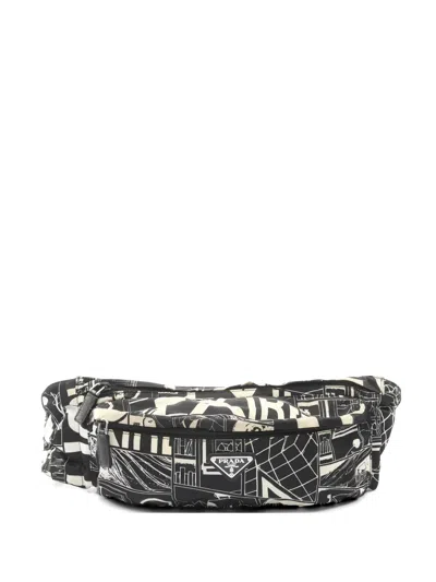 Pre-owned Prada 2000s Tessuto Comics Body Bag In Black