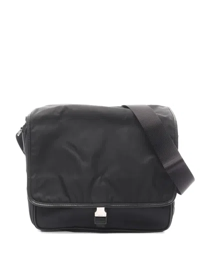 Pre-owned Prada 2000s Tessuto Leather Shoulder Bag In Black