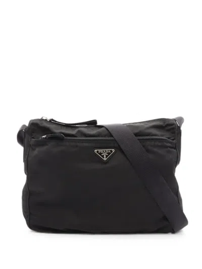 Pre-owned Prada 2000s Tessuto Logo Plate Shoulder Bag In Black
